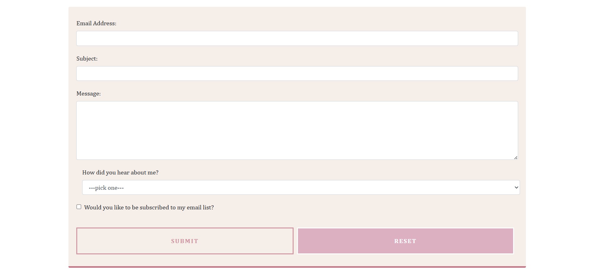 Contact form for art businesss