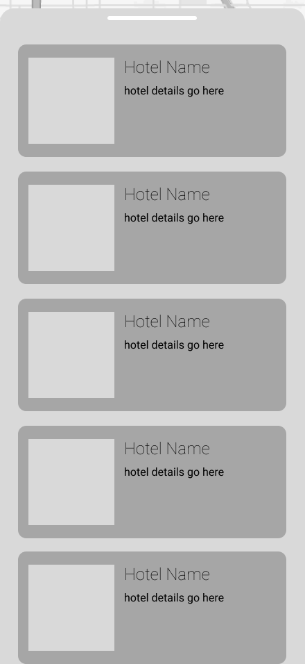 Digital wireframe of hotel browsing page