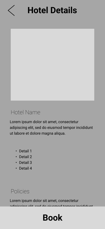 Digital wireframe of hotel details page