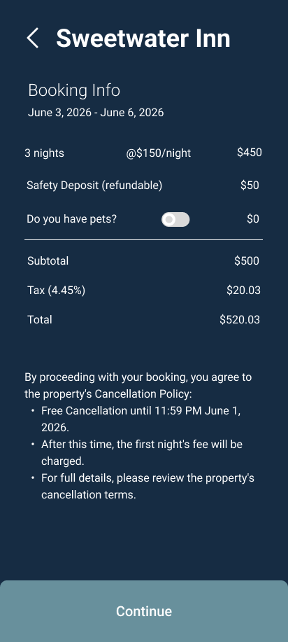 Hifi prototype of in depth booking information