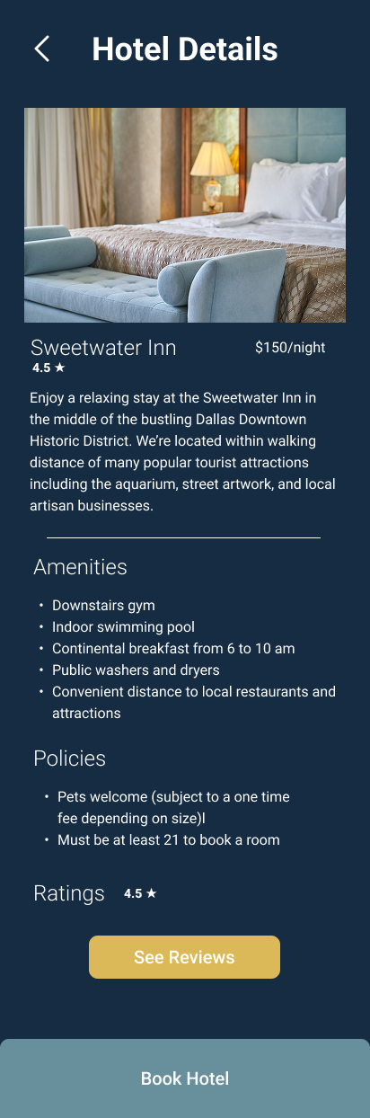 Hifi prototype of hotel details page