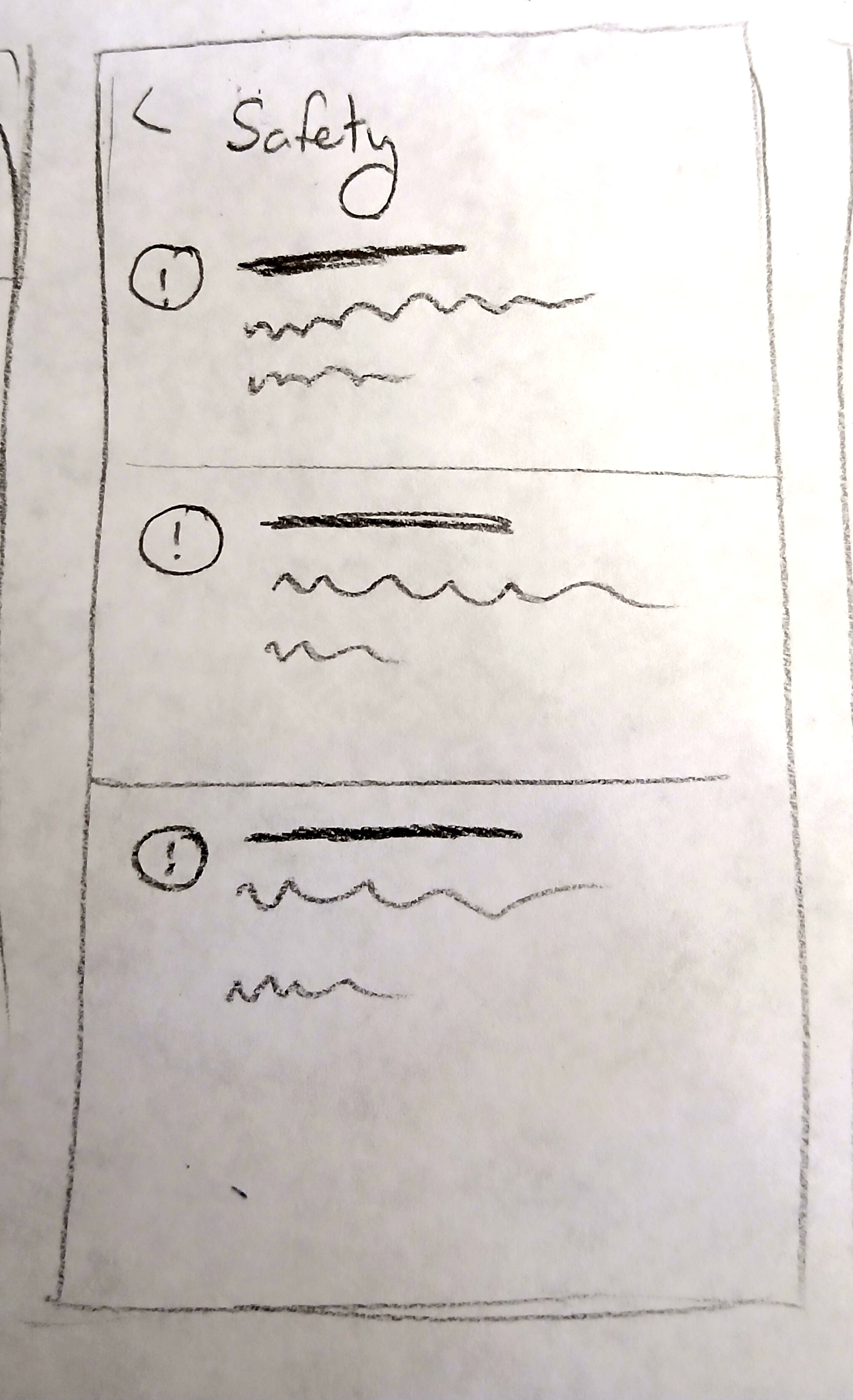 Wireframe of safety information page