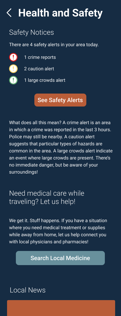 Prototype of health and safety page