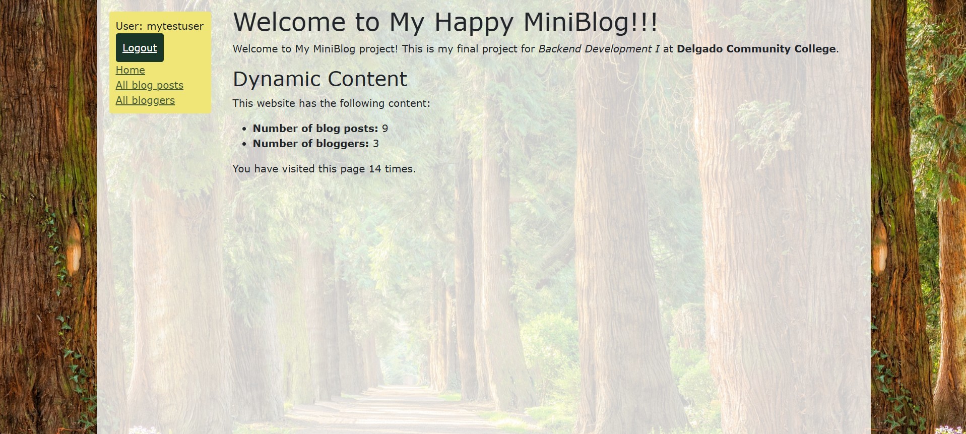 Miniblog homepage