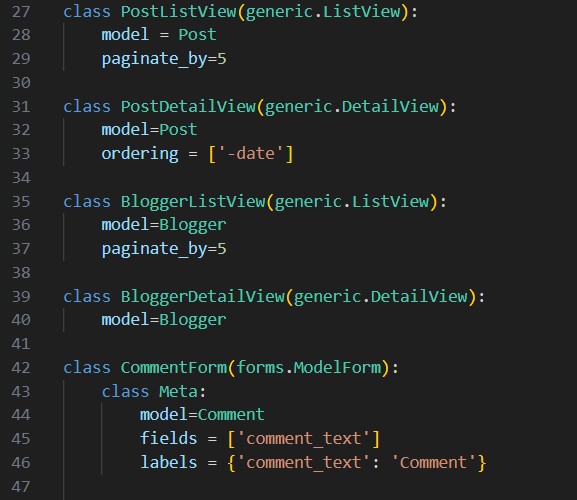 Code snippet of views