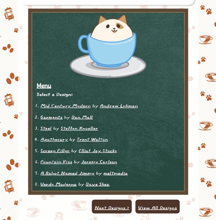 Chalkboard 'menu' of other designs